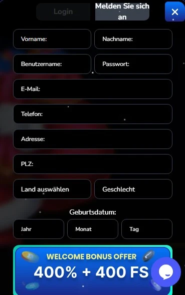 MrO Casino mobile Ansicht – Registrierungsseite auf dem Smartphone